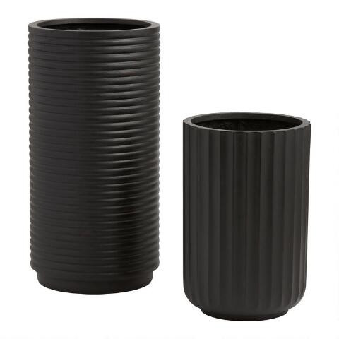 Dark Gray Fluted Cylinder Pacheco Outdoor Planter | World Market
