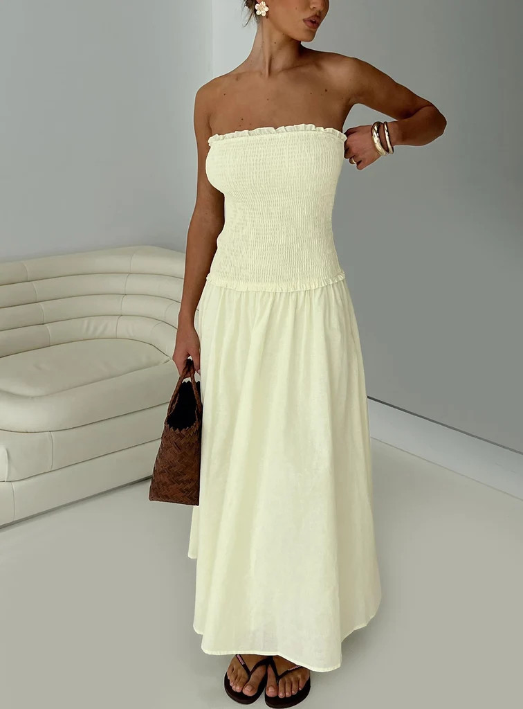 Tinsie Strapless Maxi Dress Yellow | Princess Polly US