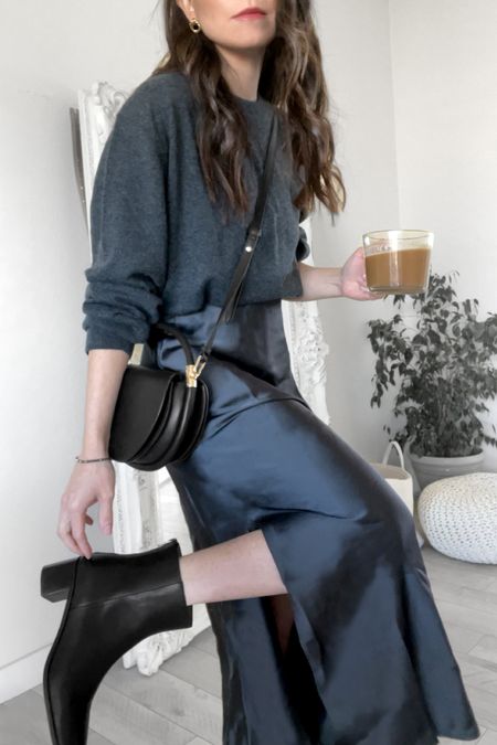 Fall outfit with black and gray tones 🖤🩶☕️

Gray sweater outfit, satin skirt outfit, gray satin skirt, black booties outfit, boots with skirt outfit, fall outfit ideas, all gray outfit, gray satin skirt, maxi satin skirt 

#LTKstyletip #LTKworkwear #LTKSeasonal