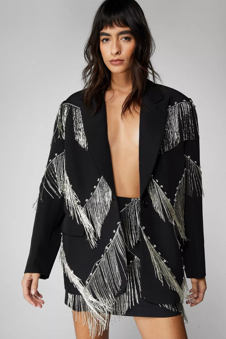 Premium Studded Fringe Embellished Blazer | Nasty Gal US
