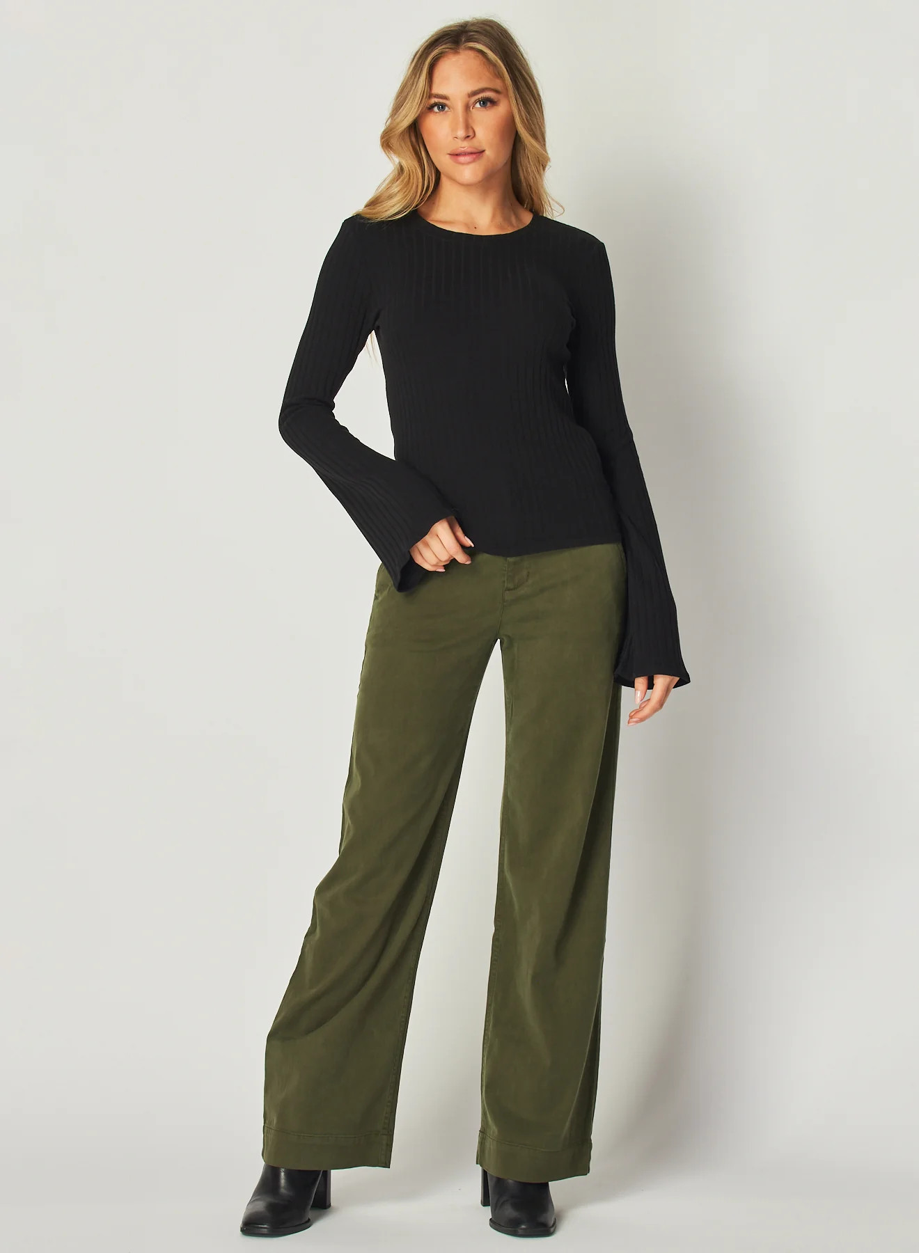 Long Bell Sleeve Rib Crew Tee in Black - Bella Dahl | Bella Dahl