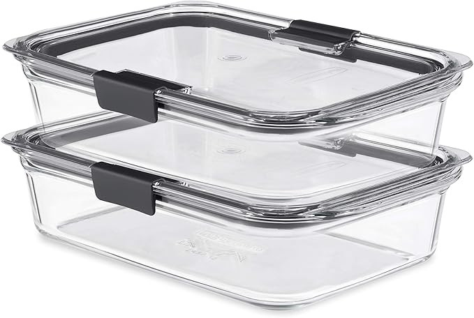 Rubbermaid 2118315 Brilliance Glass Storage 8-Cup Food Containers with Lids, 2-Pack (4 Pieces Tot... | Amazon (US)