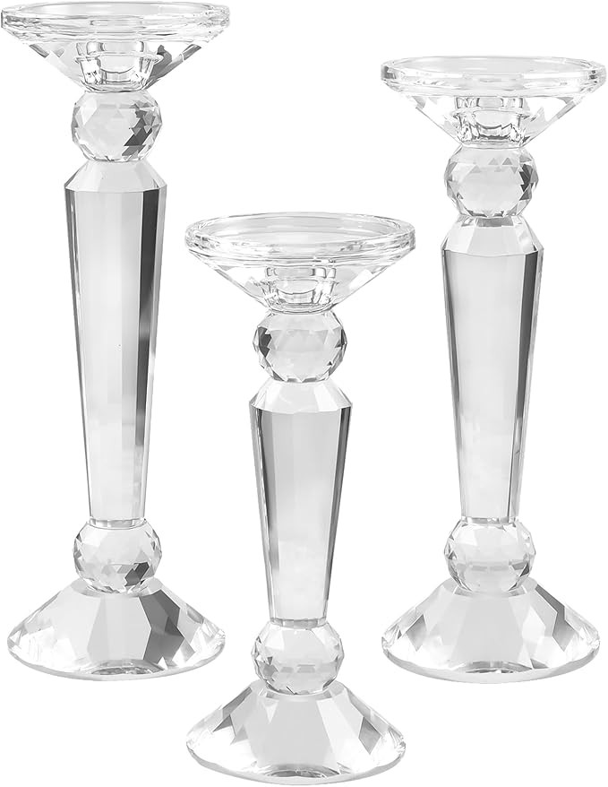 Crystal Candle Stick Holders Set of 3, Clear Crystal Taper/Pillar Candles Holder Table Centerpiec... | Amazon (US)
