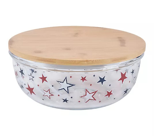 Temp-tations Seasonal 6-qt Shallow Glass Bowl w/ Bamboo Lid - QVC.com | QVC
