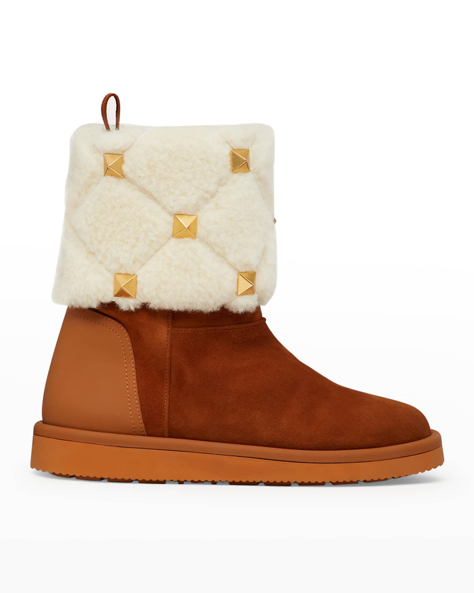 Valentino Garavani Roman Stud Suede Winter Booties | Neiman Marcus