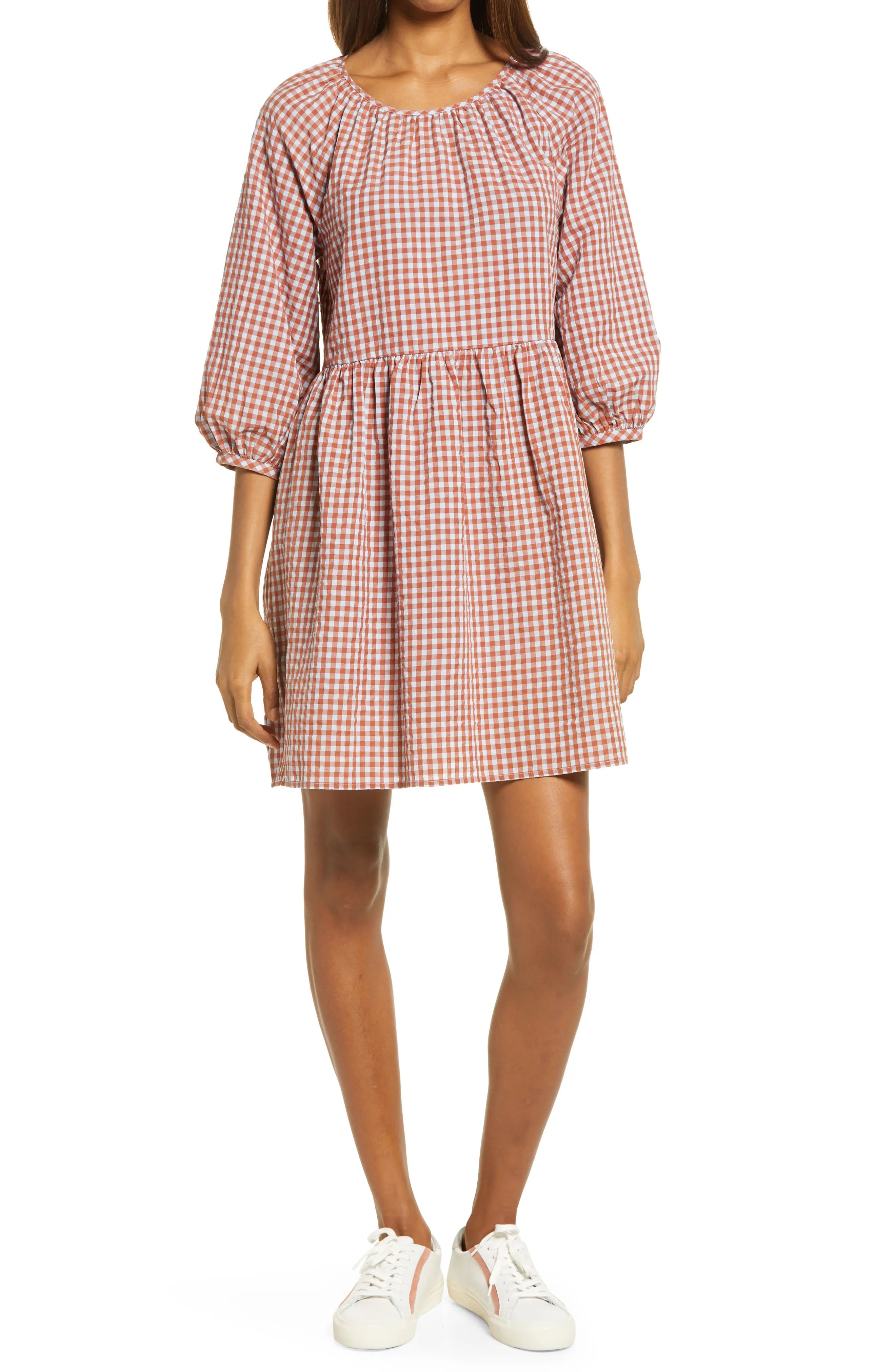 Women's Madewell Easy Gingham Dress, Size 00 - Brown | Nordstrom