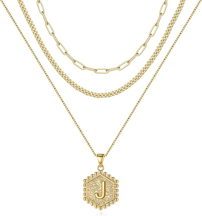 M MOOHAM Layered Initial Necklaces for Women, 14K Gold Plated Layered Necklaces for Women Initial... | Amazon (US)