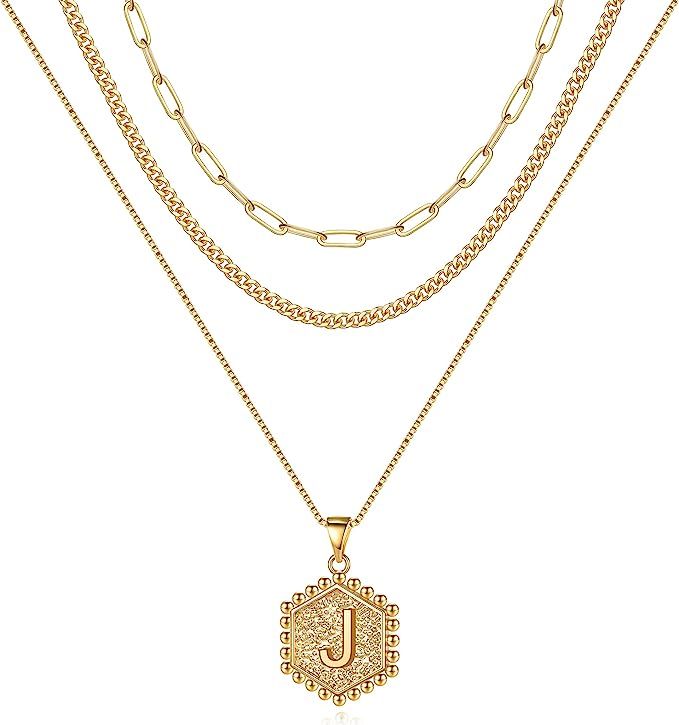 M MOOHAM Layered Initial Necklaces for Women, 14K Gold Plated Layered Necklaces for Women Initial... | Amazon (US)