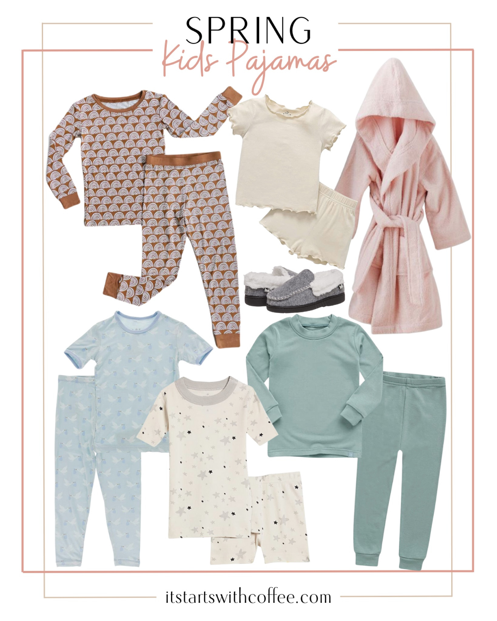 Kids pajamas for spring include kids robe, kids slippers, long sleeve pj set, short sleeve pj set.

Kids pajamas, spring pajamas, pjs, kids pjs

#LTKstyletip #LTKkids #LTKunder50