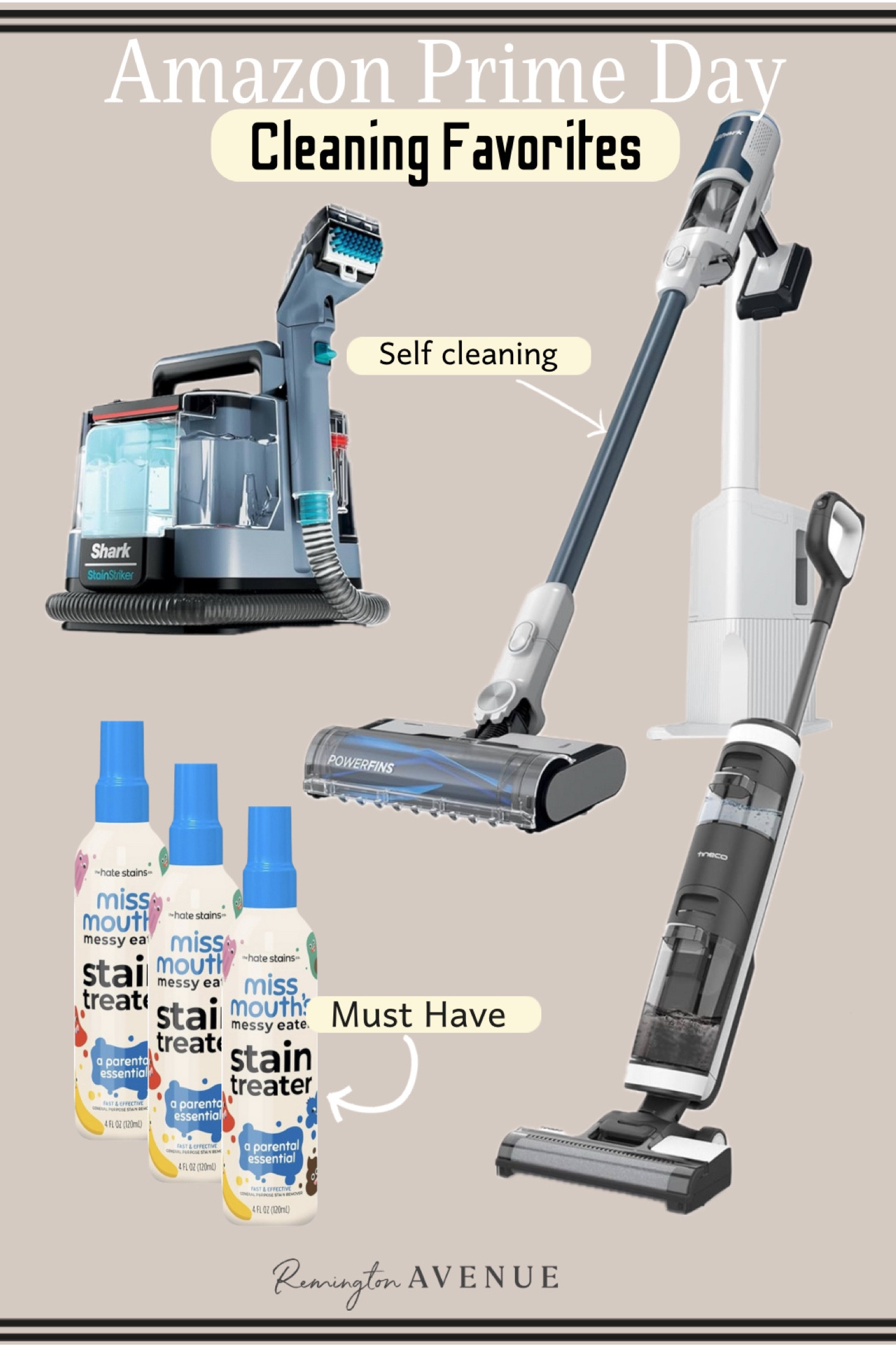 My tried and true favorite cleaning supplies on sale for @amazonPrimedays. 
I have the Tineco iFloor 3 breeze wet dry vacuum/mop. I have also linked a slightly smaller one that’s a little less expensive and the self cleaning and emptying shark stick vacuum which I my absolute favorite stick vac! Miss mouth’s messy eater stain treat spray that gets all the stains out so fast and the shark stain striker for spit treating and furniture spills. 

#LTKHome #LTKSaleAlert #LTKxPrimeDay