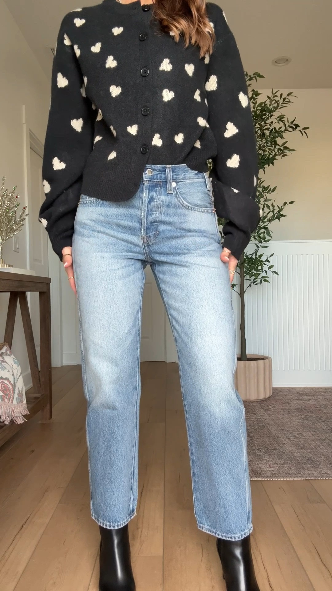 New Target mid-rise boyfriend jeans in 00. Target heart sweater. Casual outfit. Winter outfit. Spring outfit. Valentine’s Day sweater. Christian Louboutin Condodo boots - I went up half a size. 

#LTKootd #LTKmomlife #LTKgrwm

#LTKFindsUnder50 #LTKPetite #LTKSeasonal