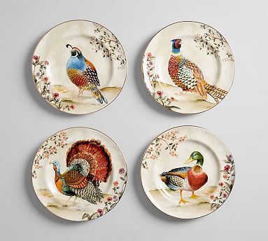 Botanical Harvest Bird Salad Plates, Set of 4 - Assorted | Pottery Barn (US)