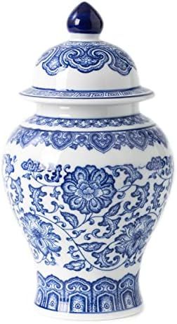 Blue and White Ginger Jar, Ceramic Chinoiserie Decorative Jars for Home, Office, Flower Vase Poce... | Amazon (US)
