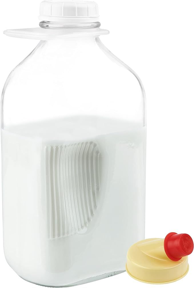 Kitchentoolz 64 Oz Glass Milk Jugs with Caps - Perfect Milk Container for Refrigerator - Half Gal... | Amazon (US)