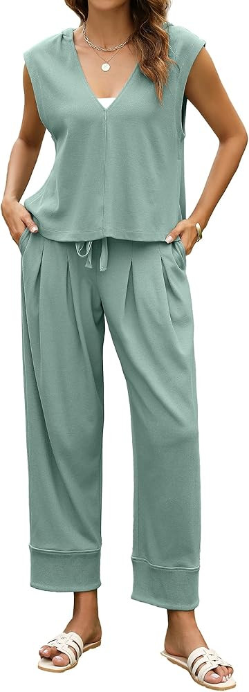 TORARY 2 piece Sets for Women Casual Summer Vacation Hoodie Top& Loose Pants Matching Set 2024 Fa... | Amazon (US)