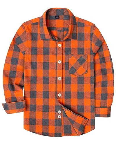 siliteelon Boys Baby Toddler Long Sleeve Button Down Plaid Flannel Shirt(Gray Orange Plaid, 12-18 Months) | Amazon (US)