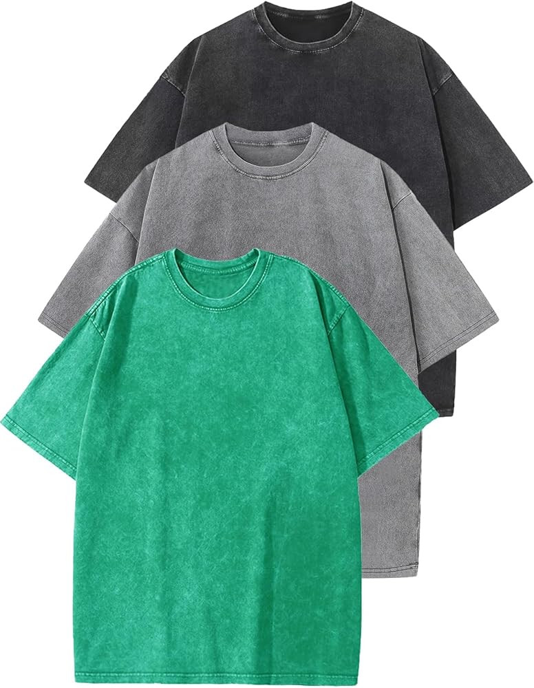 Flygo 3 Pack Men Oversized T Shirts Acid Washed Unisex Tee Loose Fit Short Sleeve Casual Streetwe... | Amazon (US)