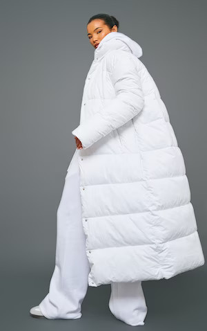 White Peached Maxi Puffer Coat | PrettyLittleThing US