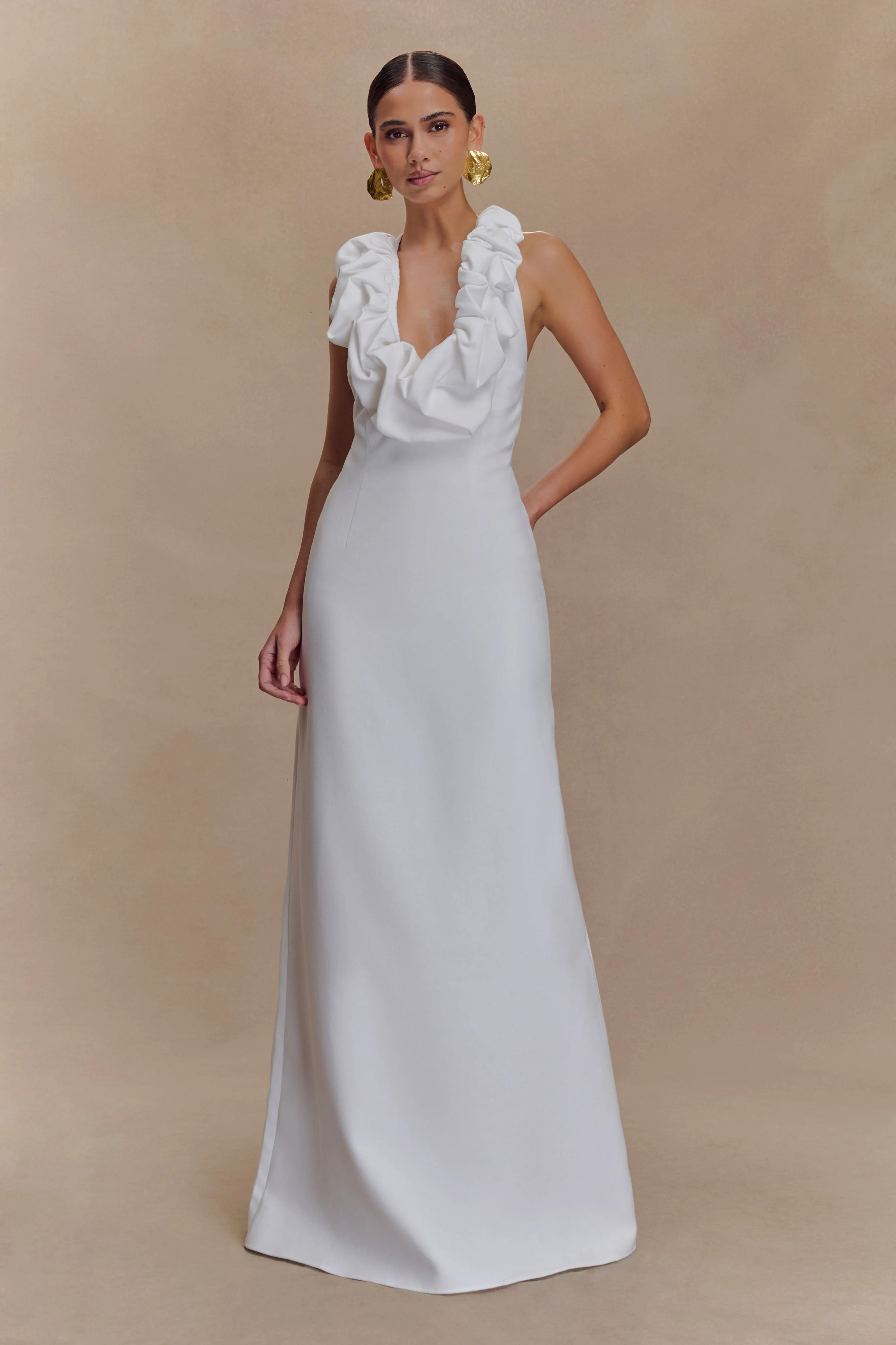 Carolyn Linen Bubble Maxi Dress - White | MESHKI US
