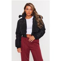 Black Oversized Cropped Hooded Puffer Coat | PrettyLittleThing US