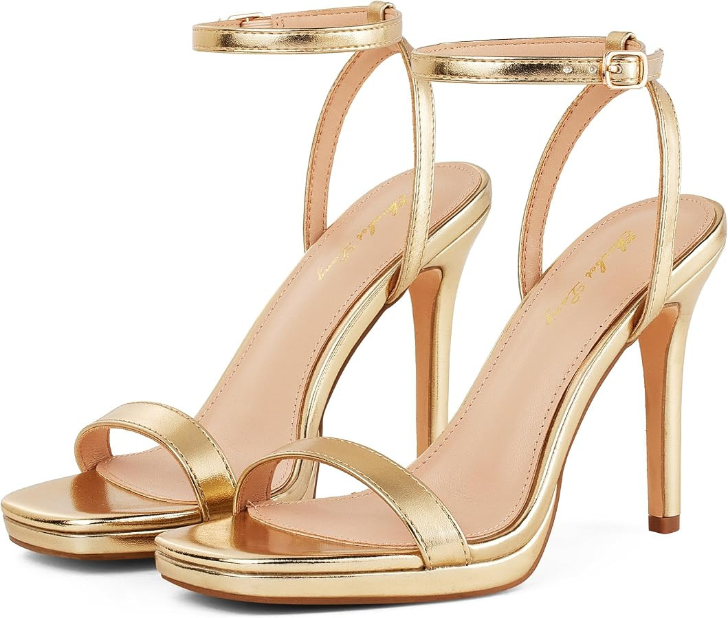 Elisabet Tang Women\u2019s Stilettos Heeled Sandals Open Square Toe Heels,4.3 Inch Open Toe Strap... | Amazon (US)