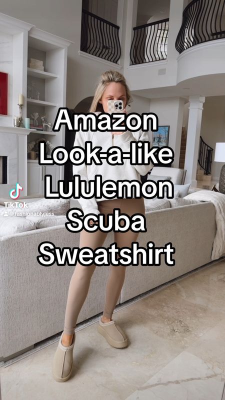 Amazon look-alike Skuba Lululemon sweatshirt size up, one size wearing a medium

#LTKVideo #LTKfindsunder50 #LTKover40