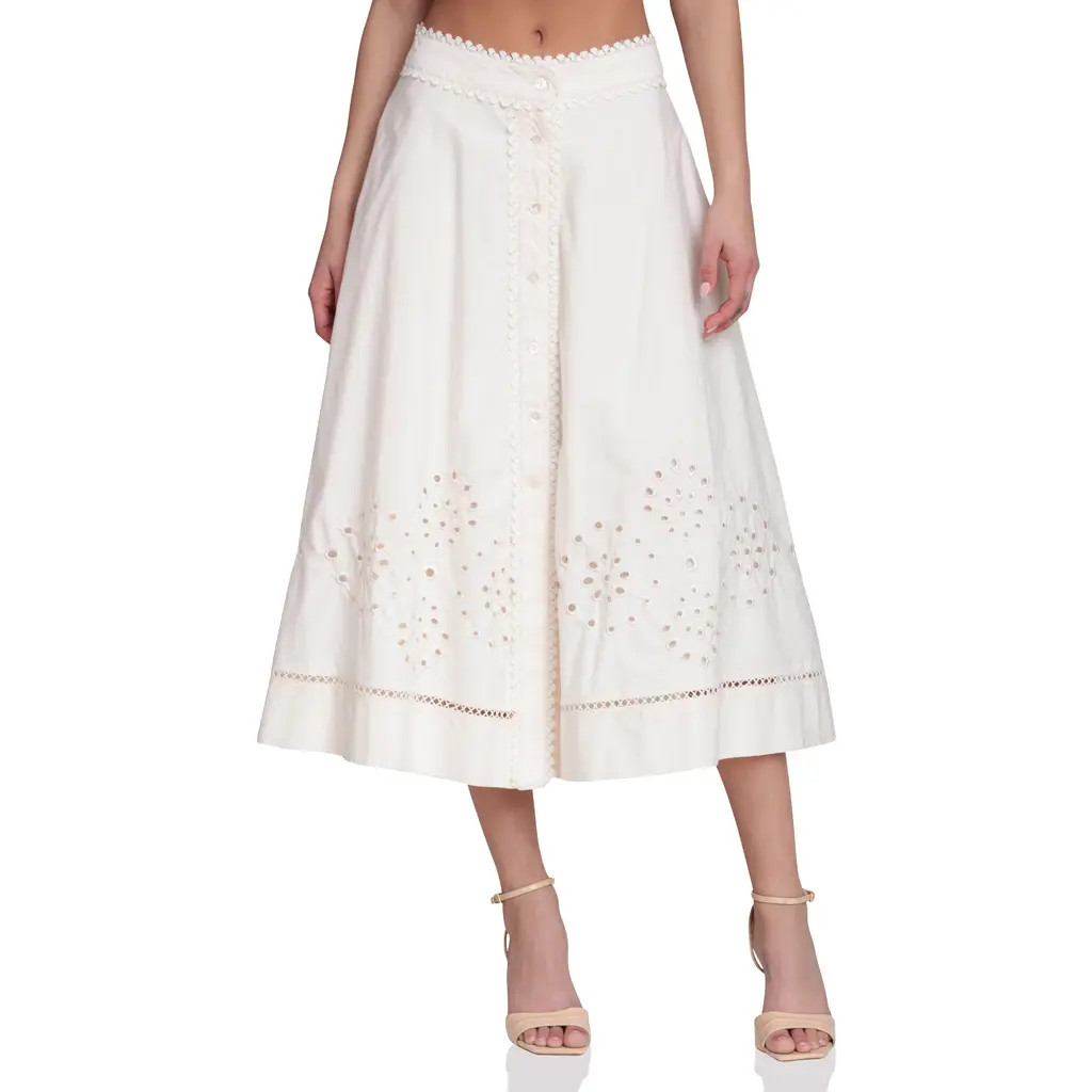 Avec Les Filles Cotton Eyelet A-Line Midi Skirt in Cream at Nordstrom Rack, Size 4 | Nordstrom Rack