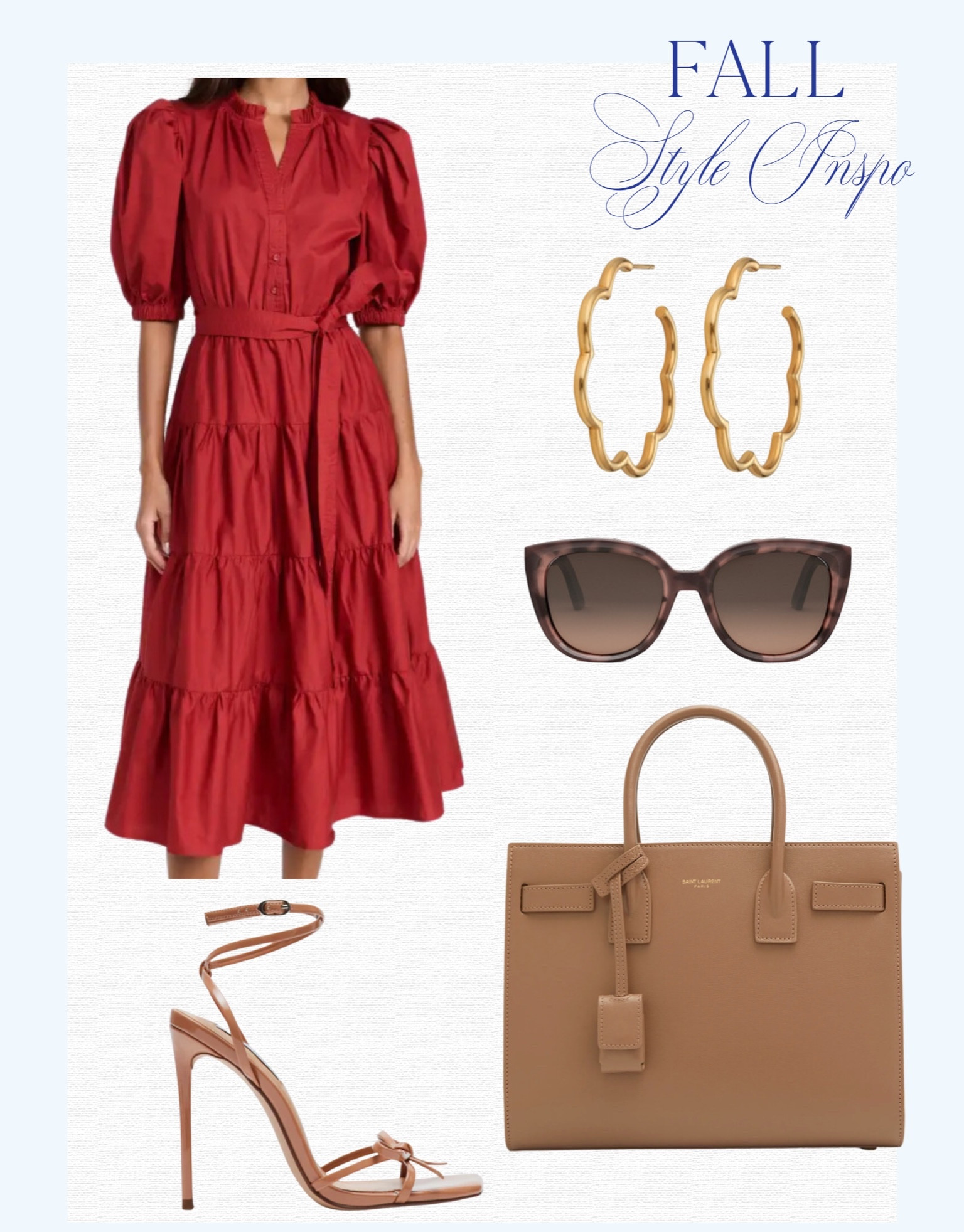 One of my favorite dresses for fall weather!

Red short sleeve tiered midi dress
Beige Saint Laurent Sac De Jour Baby Leather top handle bag
Nude scrappy sandals
Gold flower hoop earrings
Sunglasses 

#LTKover40 #LTKitbag #LTKSeasonal