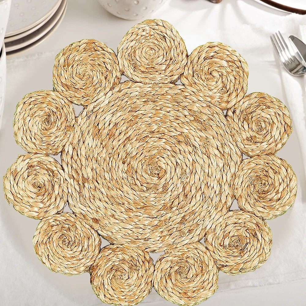 Lr Home Natural Jute 15 inch Round Flower Shape Placemats (Set of Two) | Walmart (US)