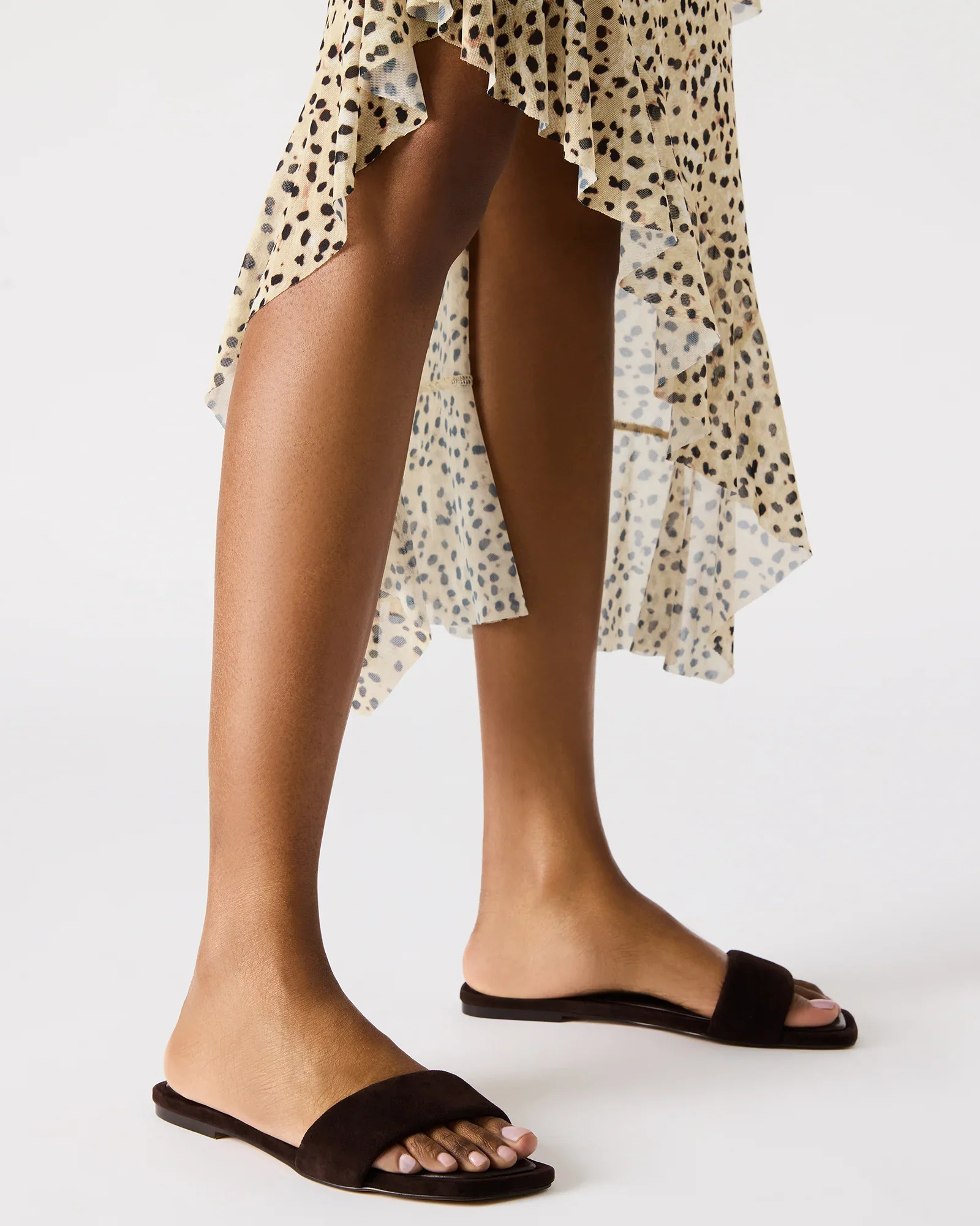 LUMINA Brown Suede Square Toe Slides | Women's Designer Sandals | Steve Madden (Canada)
