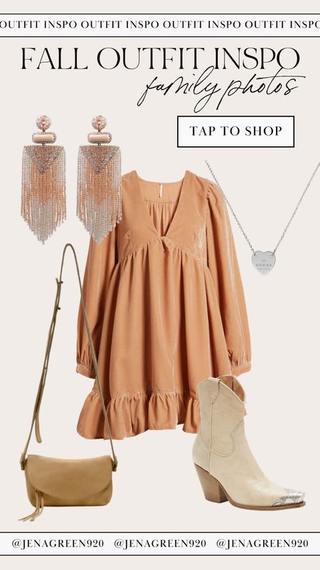 Fall Outfit Inspo | Family Photo Outfit | Velvet Dress | Beaded Earrings | Western Booties | Gucci Necklace | Fall Dress 

#LTKwedding #LTKstyletip #LTKshoecrush