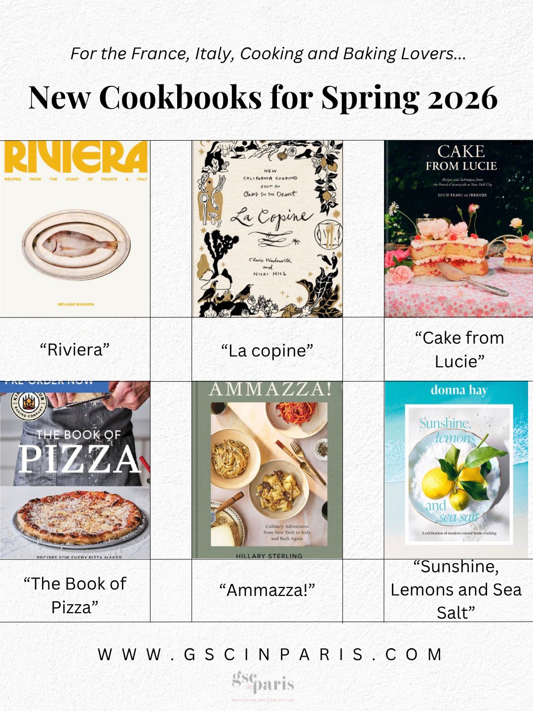 Spring is here, which means a whole batch of new cookbooks just dropped and they look amazing. As I typically do, I have a roundup of this Spring’s new cookbooks with French or Italy cooking. But I’ve also included a couple others that while they aren’t explicitly French or Italian, they fit the vibe if you love to cook and bake.

This season, a handful of new cookbooks feel especially aligned with that rhythm—many rooted in France and Italy, others simply capturing that same sun-washed, Mediterranean sensibility.

Here are the ones I’m most excited about. 

 #LTKSeasonal #LTKHome #LTKTravel