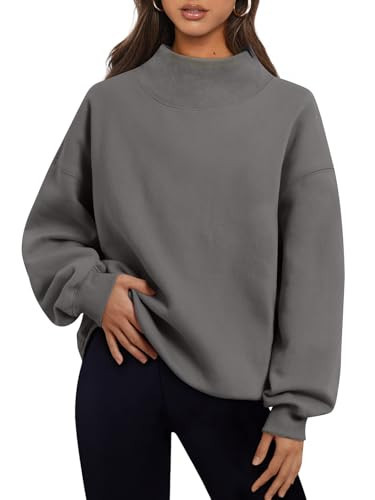 Trendy Queen Womens Oversized Sweatshirts Turtleneck Pullover Long Sleeve Hoodies Tops Fall Fashion Outfits 2025 Clothes DarkGrey 2XL | Amazon (US)