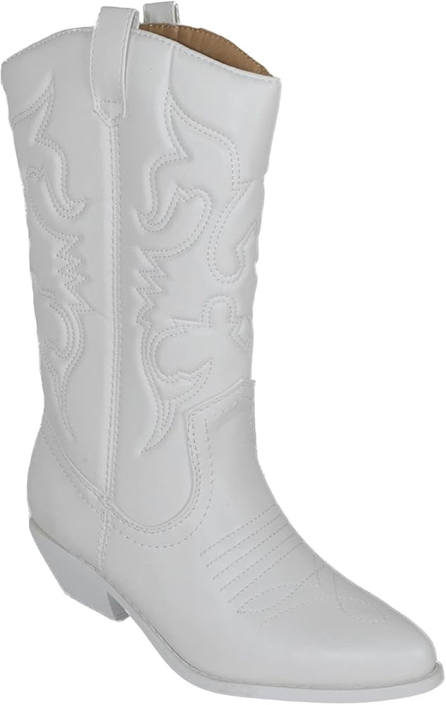 Soda Women's Red Reno Western Cowboy Pointed Toe Knee High Pull On Tabs Boots | Amazon (US)