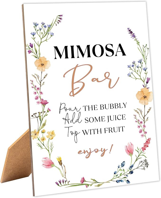 Boho Wildflowers Bridal Shower Mimosa Bar Sign, Table Decor Bridal Shower Sign, Pack of 1 Wooden ... | Amazon (US)