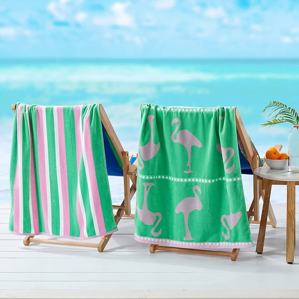 Great Bay Home Large Beach Towel Set of 2 - Green and Pink Beach Towels for Adults - Lightweight ... | Amazon (US)
