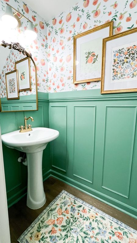 2-Day Powder Room Makeover ✨ linking everything below! 

Wall color: Parisian Patina by SW in satin 

Wallpaper: Peachy Clean by Wallblush in peel & stick 

Tip: layer your frames for a fun look! 





#LTKSaleAlert #LTKHome #LTKStyleTip