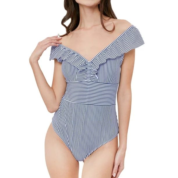 STARVNC Women Summer One Piece Striped Ruffled High Waist Bathing Swimsuit - Walmart.com | Walmart (US)