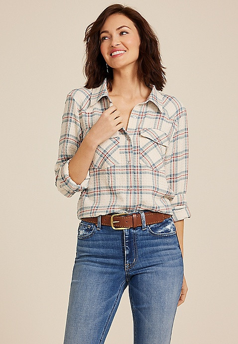 Pucker Plaid Button Down Shirt | Maurices
