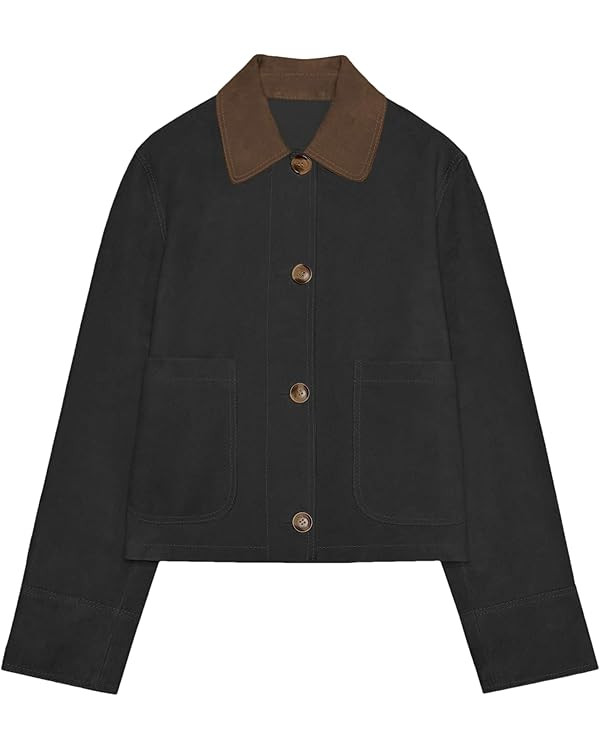 Mingzhu Women's Fall Faux Suede Contrasting Lapel Collar Jacket Long Sleeve Vintage Button Down S... | Amazon (US)