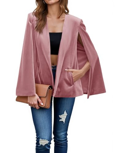 Cicy Bell Women's Velvet Cape Blazer Jackets Casual Split Long Sleeve Open Front Coat Pink | Amazon (US)