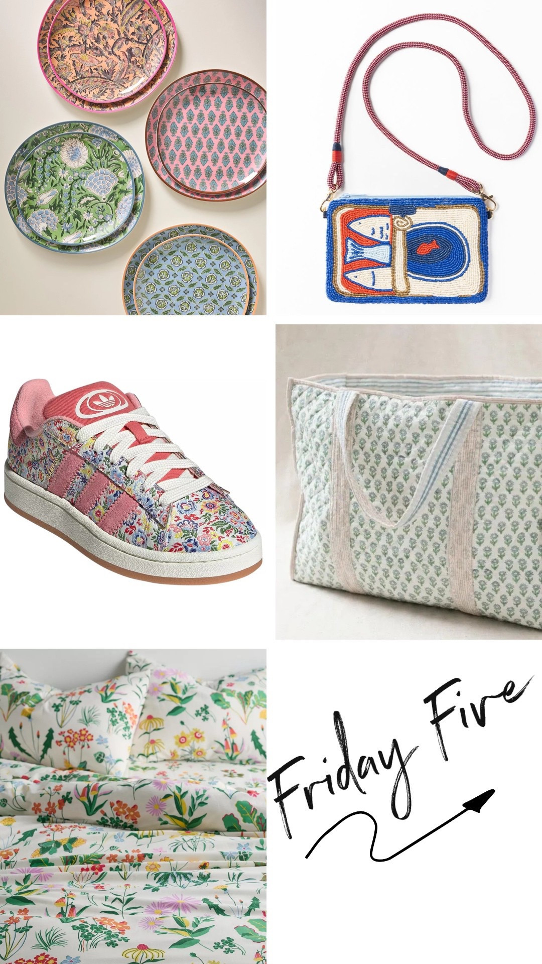 Friday five: block prints, floral sneakers, spring tote bags, outdoor entertaining and sardine accessories 

#LTKSeasonal