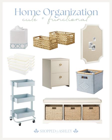 Cute (and functional) home organization finds! 

Grandmillennial home, storage bench, storage cart, file cabinet, file organizer, tissue box holder, pin board, designer look, look for less, drawer organizers, spring refrehx 

#LTKhome #LTKstyletip