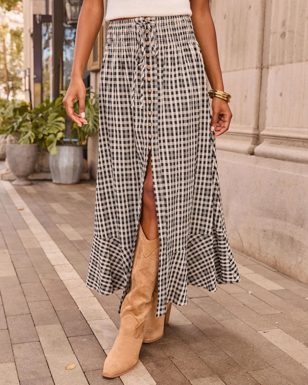 Fall Favorite Plaid Drawstring Maxi Skirt | VICI