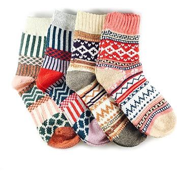 JOYCA & CO. 3-5 Pairs Womens Multicolor Fashion Warm Wool Cotton Thick Winter Crew Socks | Amazon (US)