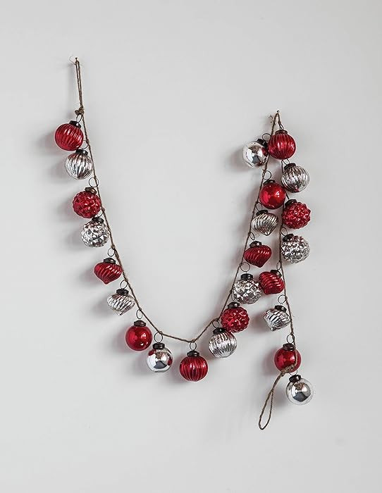 Creative Co-Op Red & Silver Embossed Mercury Glass Ornamental Garland, Red & sliver | Amazon (US)