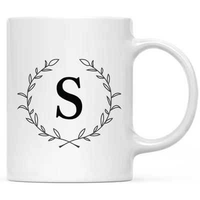 Custom Monogram Initial Coffee Mug Gift Letters A-Z, Laurel Wreath Custom 11Oz Ceramic Coffee Mug, 1-Pk | Wayfair North America