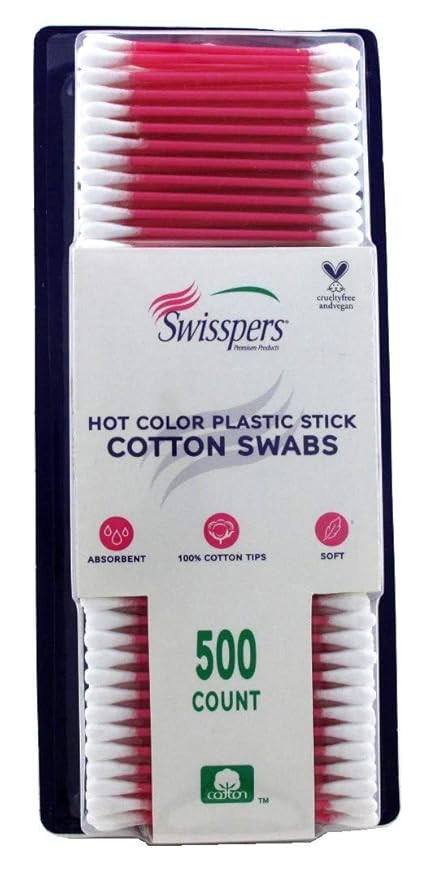 Swisspers Cotton Swabs 500 Count (Hot Color) (2 Pack) | Amazon (US)