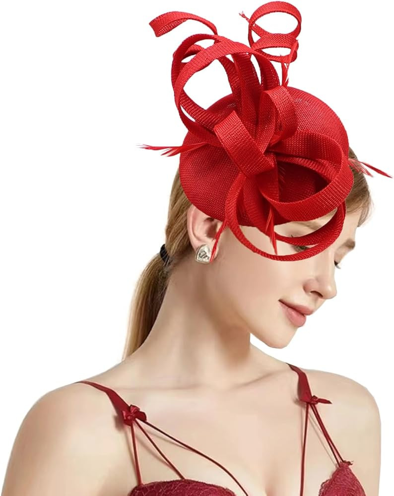 Women's Fascinator Hat Fake Sinamay Feather Tea Party Pillbox Flower Derby Church Hat | Amazon (US)