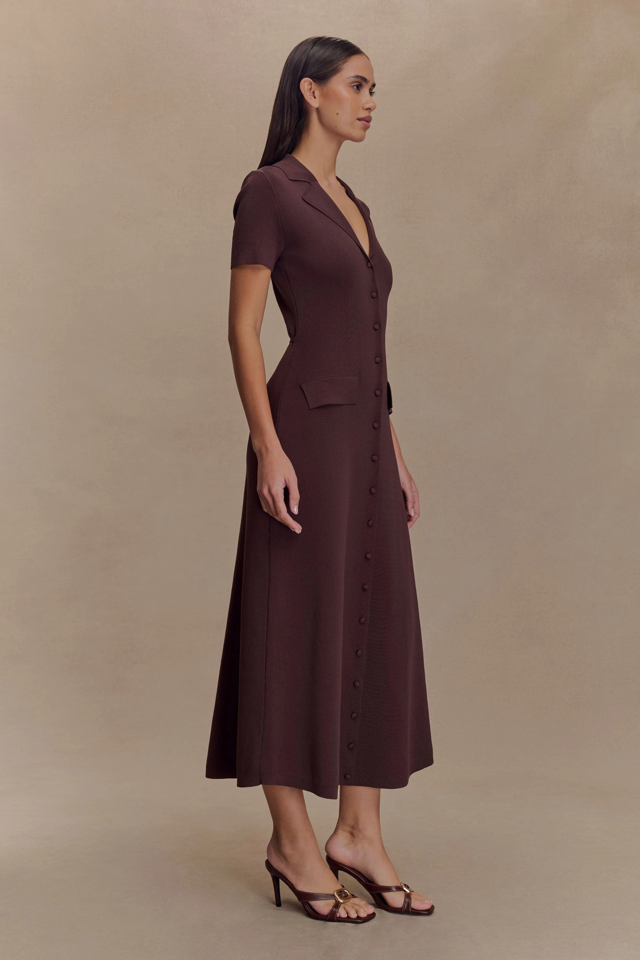 Pearson Short Sleeve Knit Midi Dress - Chocolate | Meshki (APAC)
